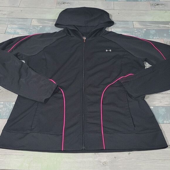 Black & Pink Under Armour Zip-Up Hoodie sz X-Large - Picture 1 of 5